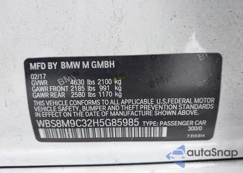 2017 BMW M3 from USA, damaged, VIN WBS8M9C32H5G85985